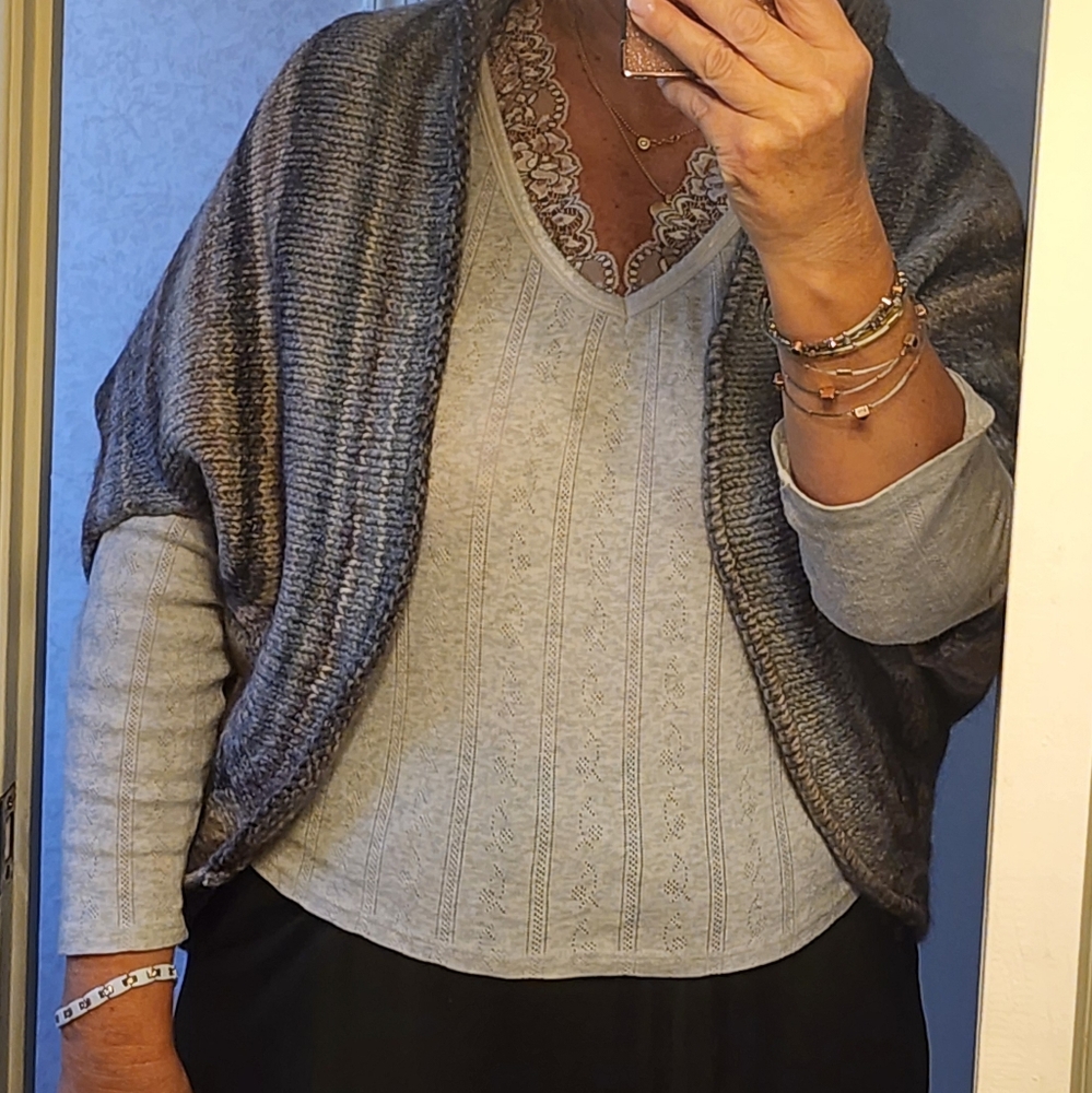 Lineamaglia Italy Wool Blend Striped Poncho Cape Cir Gray Knit Sweater.New Cond